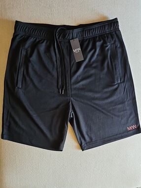 BoohooMan Active USA Black Men's Athletic Shorts with Pink Logo